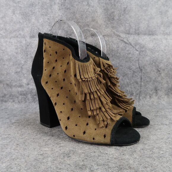 Jessica Simpson Shoes Womens 8.5 Bootie Fringe Open Toe Two Tone Leather Fashion - Picture 1 of 13
